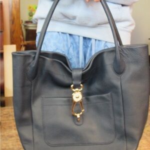 Dooney & Bourke Blue Leather Tote with Gold Reversible Logo Clasp
